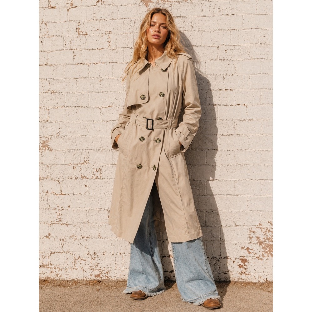 London Fog Collection Belted Double Breasted Trench Coat Khaki XL Rain Jacket